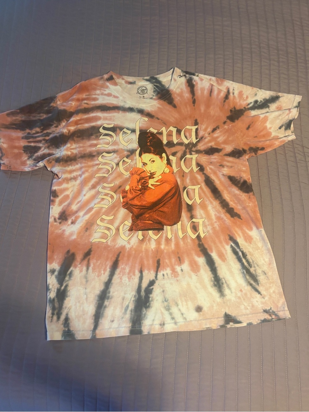 Official Selena Tie Dye Graphic Tee Size Large Band Shirt Repaired
